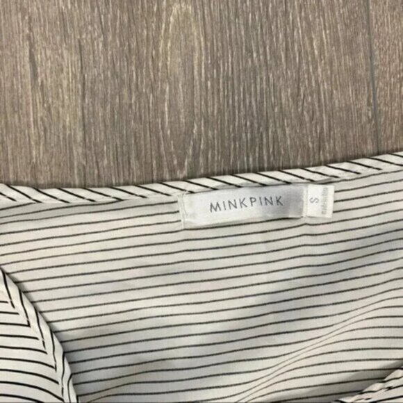 Mink Pink Stripes Satin Mini Dress Short Sleeve Black White Nautical Size Small - Picture 6 of 16